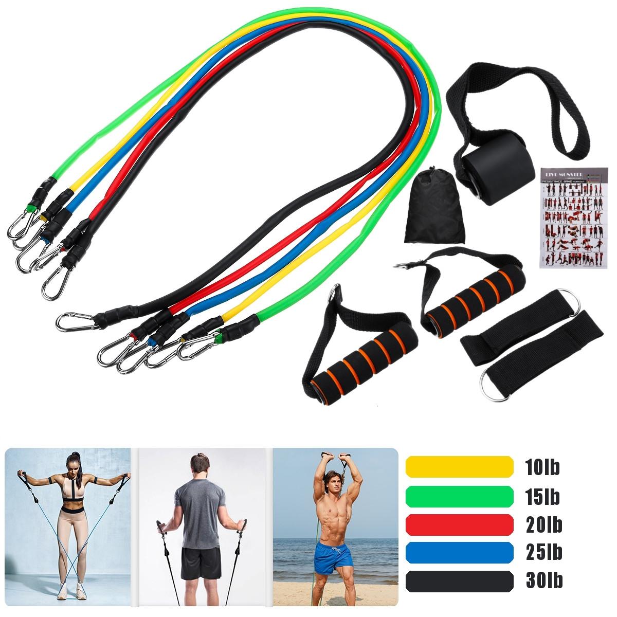 11PCS Levels Crossfit Resistance Bands with Handles Tube Set