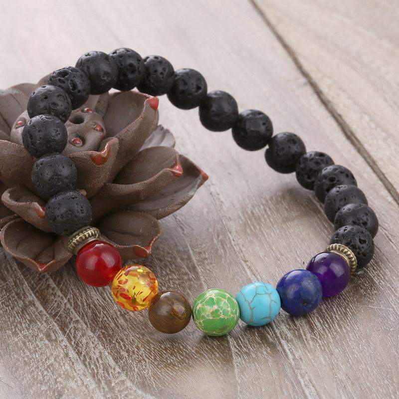 Seven-Color Volcanic Stone Tiger Eye & Imperial Vein Beaded Bracelet
