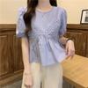 Summer Women Elegant Chiffon Patchwork Fake Two Piece T-shirt Loose Top