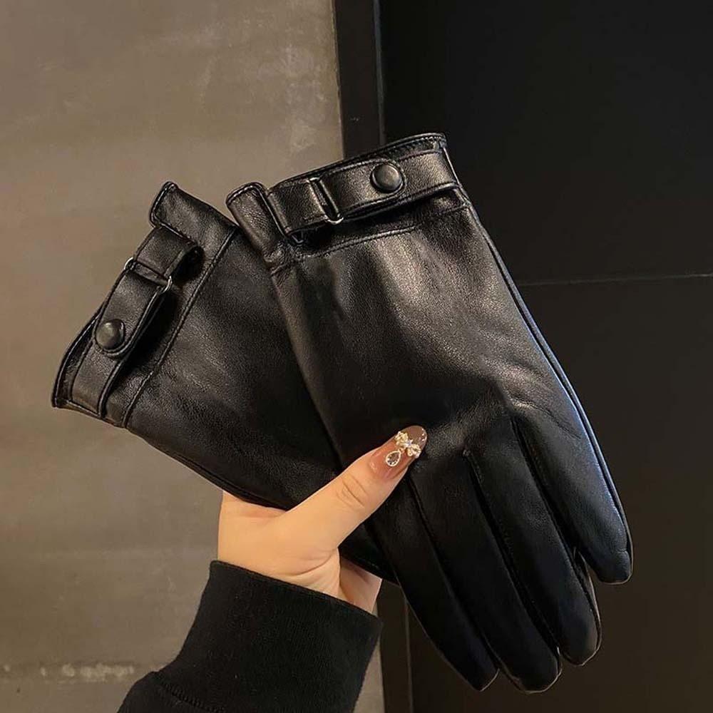 1pair Soft Black Thickened Gloves Waterproof Windproof Mittens PU Anti-cold Gloves  Cycling