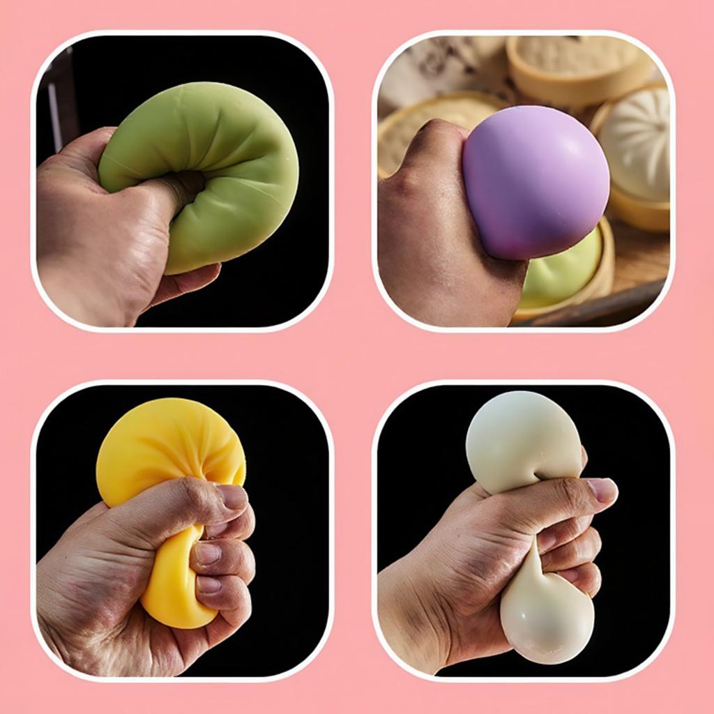 Bun Bao Stress Relief Toy Squeeze Dough Ball Slow Rebound Creative Fake Buns with Steamer Birthday Fun Gift for Kids Autism ADHD