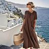 Women's Short Sleeve Dress with Bow Tie Neck and Side Pockets
