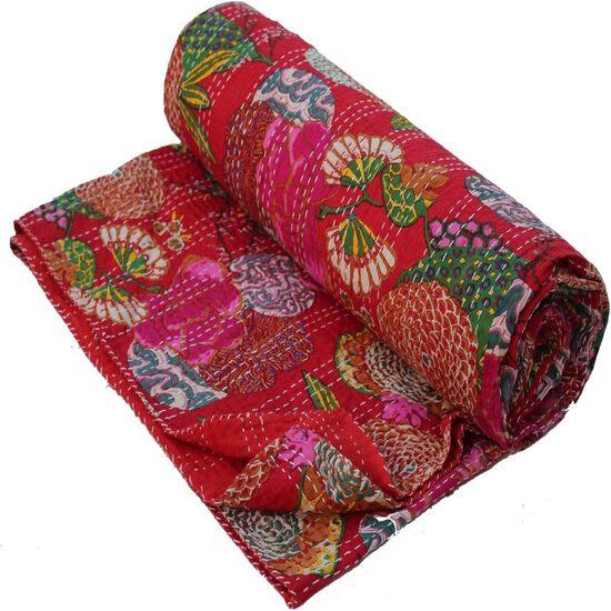 Aizza Trends Cuvertură Kantha din Bumbac Pur Imprimat Lucrată Manual - Aspect Tradițional Cuvertură de Pat Kantha Gudri - Gudri Vintage Cusute Manual