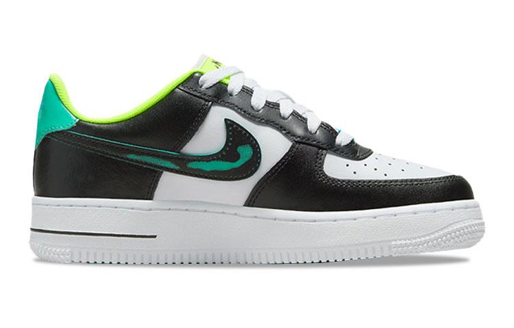 Nike Air Force 1 Graffiti Leather Abrasion Resistant Low Top Kids' Skateboarding Shoes Black Green Teenagers DX3349-100