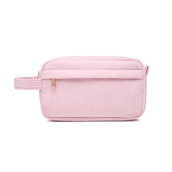 

Cosmetic Pouch Large Capacity with Partition Design And Carrying Strap Storage Bag Splash-Proof Durable Organizer for Makeup Jewelry Keys рожевий