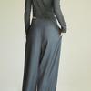 Gray High-Waisted Wide-Leg Suit Pants for Women: Drape Design, Hip-Covering, Slimming, Straight-Leg, Cinched Waist for Pear-Shaped Bodies.