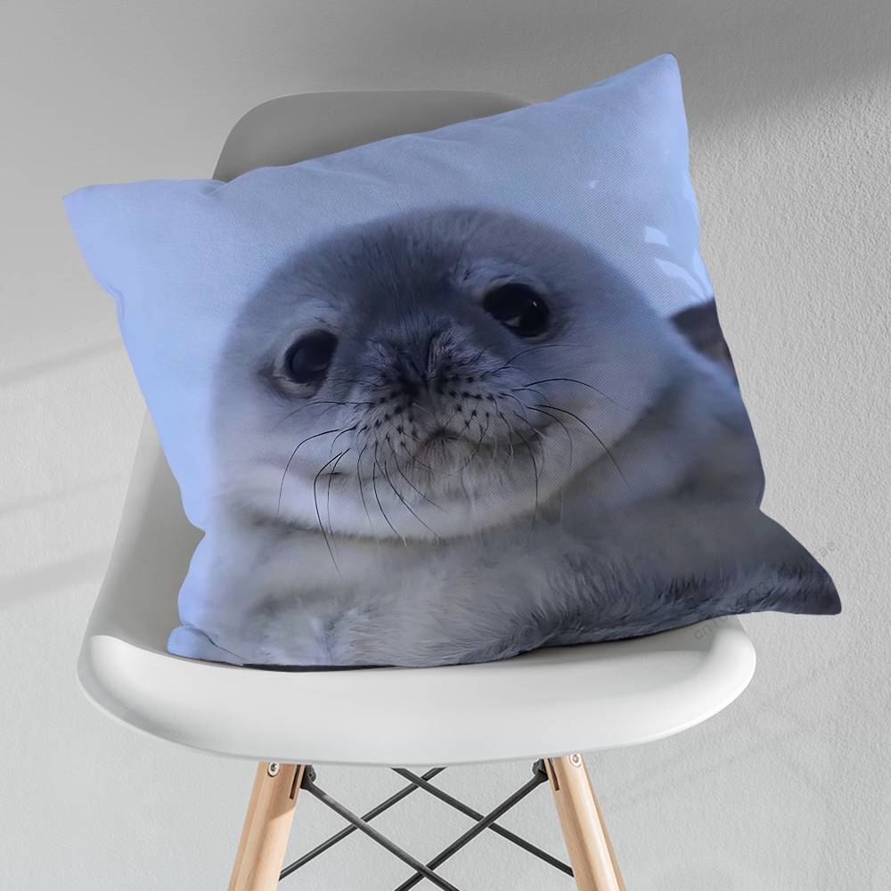 Cute Funny Animal Seal Sea Pillowcase for Sofa Room Office Decor Printing  Merchandise AllMatch Cushion Cover