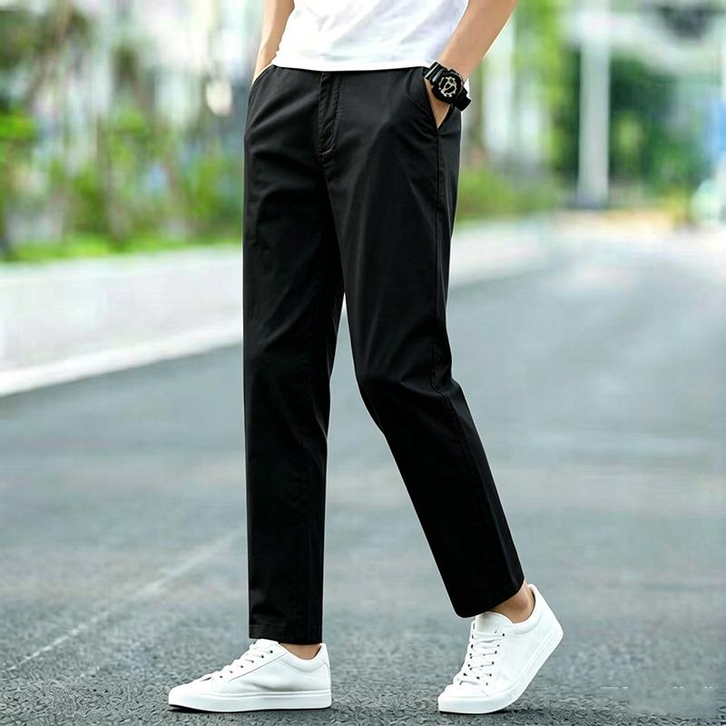 Men's Plus Size Cotton Casual Pants - Spring/Autumn 2025, Loose Straight Leg with Winter Velvet Lining