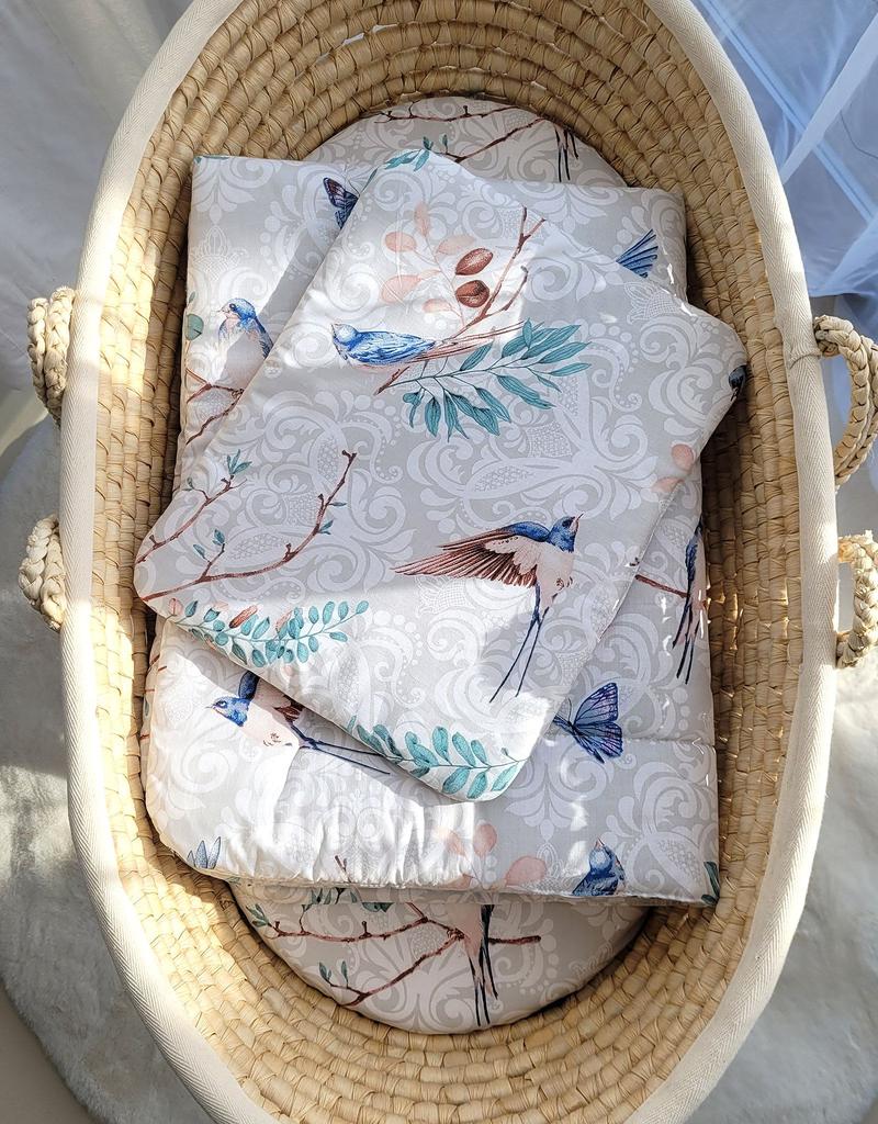 Baby bedding set with filling, 2 pieces, 75x100cm NEWBORN - blue birds