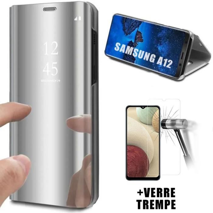Case for Samsung A12 - Silver - Mirror Effect - Tempered Glass - Optimal Protection - Elegant