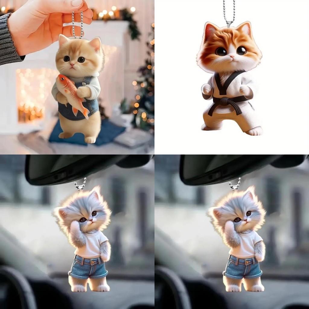 Cat Car Acrylic Keychain Ornament With Simple Design For Vehicle Interior