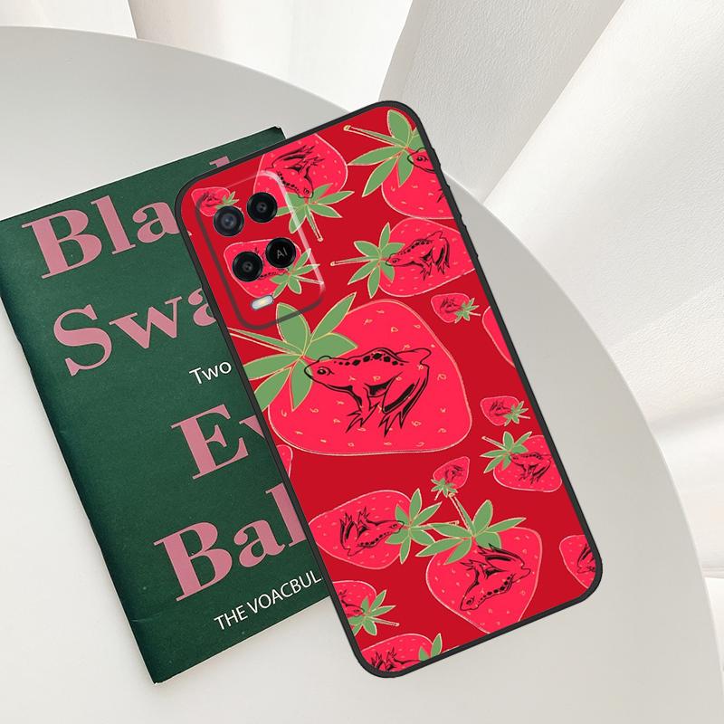 Cottagecore Fruit Strawberry Frog Case For Oppo A15 A16 A17 A52 A72 A76 A96 A54 A74 A94 A54S A57S A58 A78 A98 A57 A77 Cover