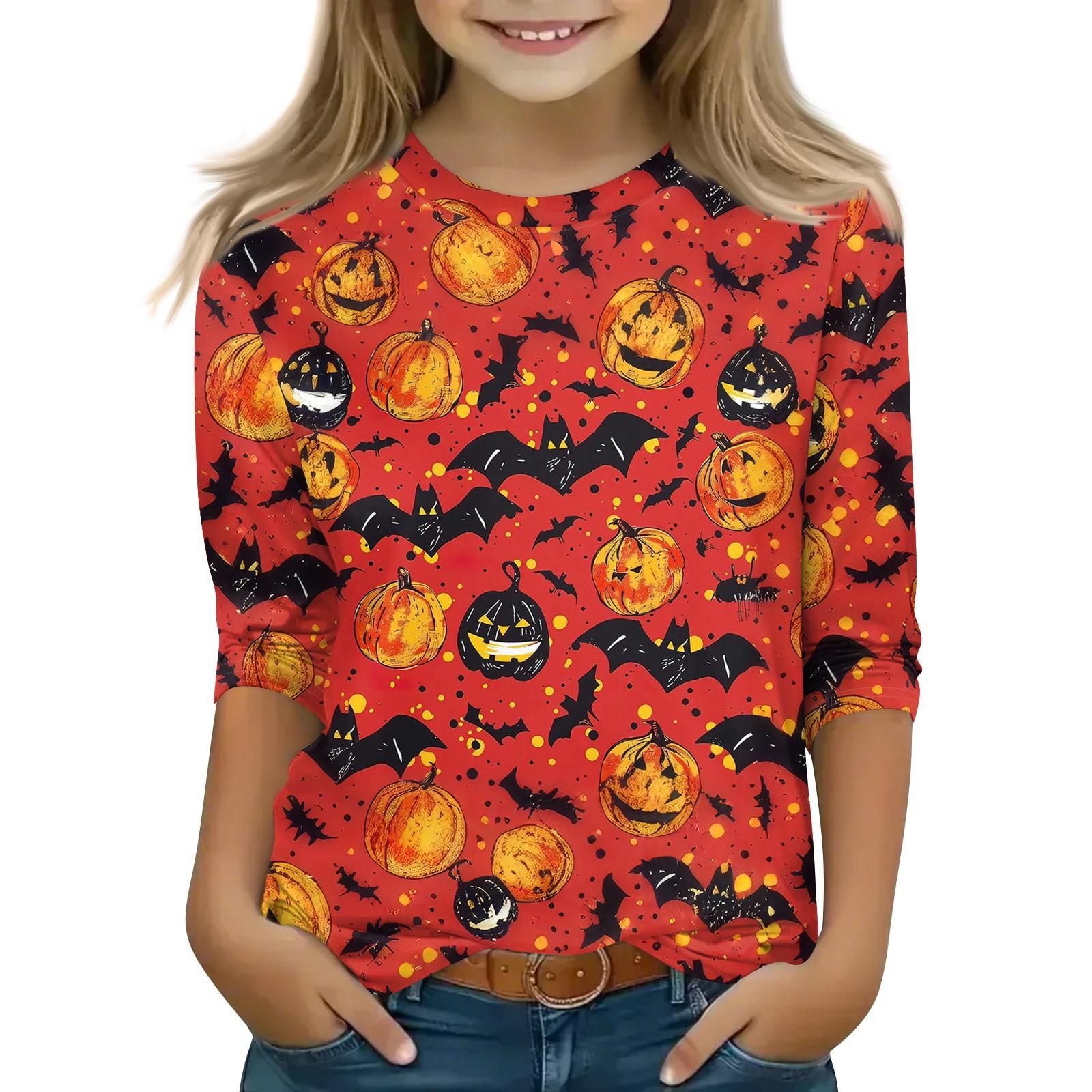

Children s 3/4 Sleeve Tops Casual Halloween Print T Shirt Round Neck Pullover Blouse 110 червоний