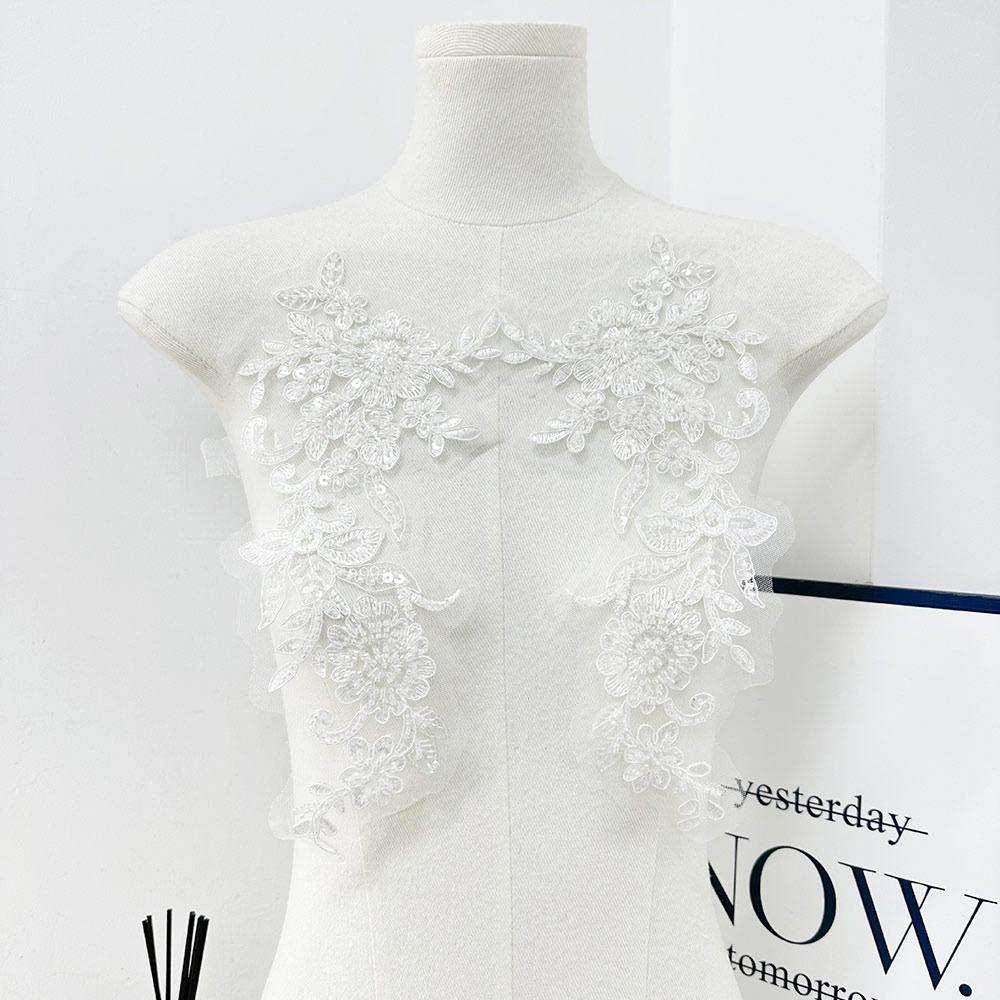 

2PCS/1Pair Handmade Clothing Applique Mesh Clothing Patch Fashion Chest Flower белый