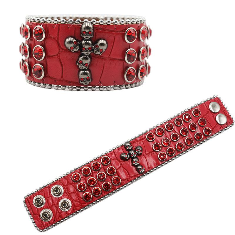 Gothic Style Hip-hop Punk Trend Rhinestone Bracelet Design Diamond PU Leather Bracelet