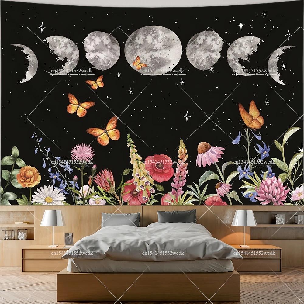 Mushroom Tapestry Moon Star Tapestries Butterfly Snail Frog Tapestrys Aesthetic Room Decor Starry Night Green Plant Tapastrys