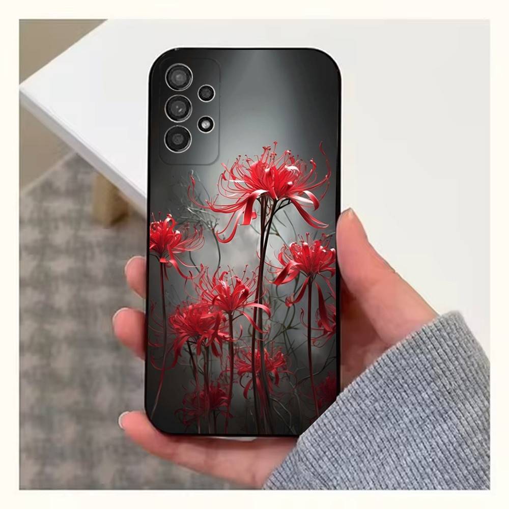 Red Spider Lily Flowers Case For Samsung S21,S20,S10,Plus,S9,S22,S25,Ultra,S24,S23,FE,Lite,Soft Silicone Black
