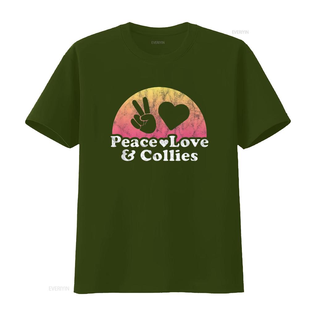 Womens Peace Love and Collies Collie T Shirt Black Large vintage Washed Versatile Breathable homme graphic Unisex Stylish
