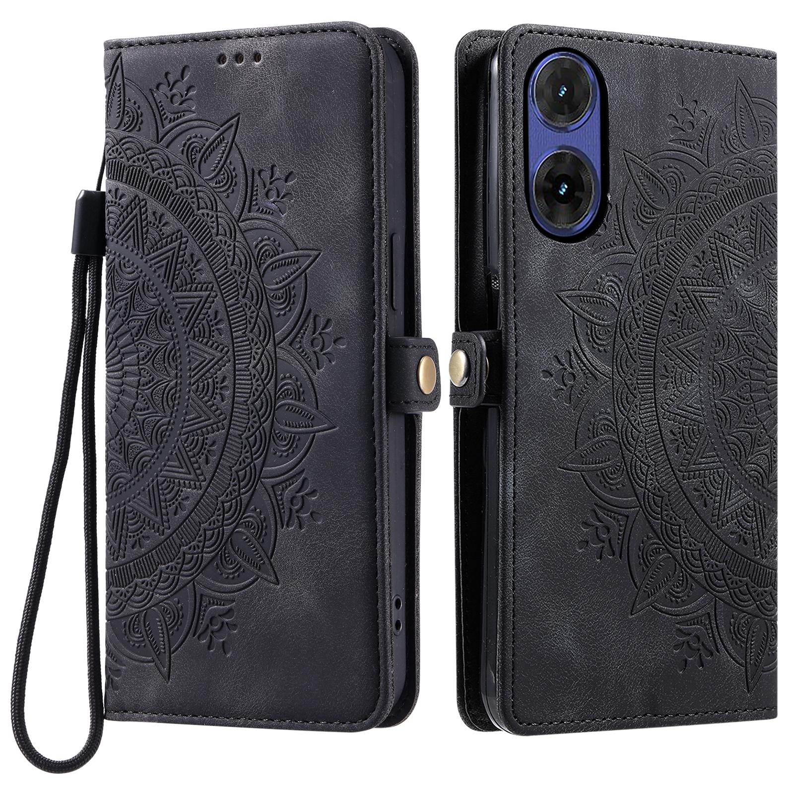 

Style 016 For Motorola Moto G85 5G/S50 Neo 5G Case Skin Feel Totem Imprinted Wallet Leather Phone Cover Black