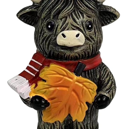 Halloween Hochlandkuh Harzfigur Ornament Schottisches Kultursymbol Handgefertigt Kürbis Ahornblatt Kuh Statue