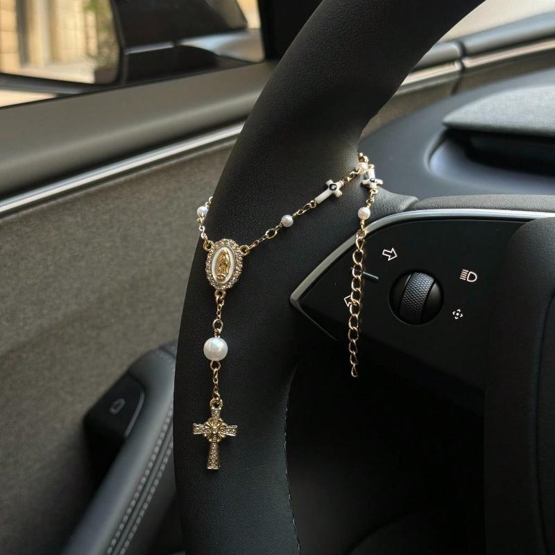 1pc Steering Wheel Rosary Ornament | Rosary Car Pendant Accessory | Car Decor | Car Pendant | Unique Fashion Car Pendant Decoration
