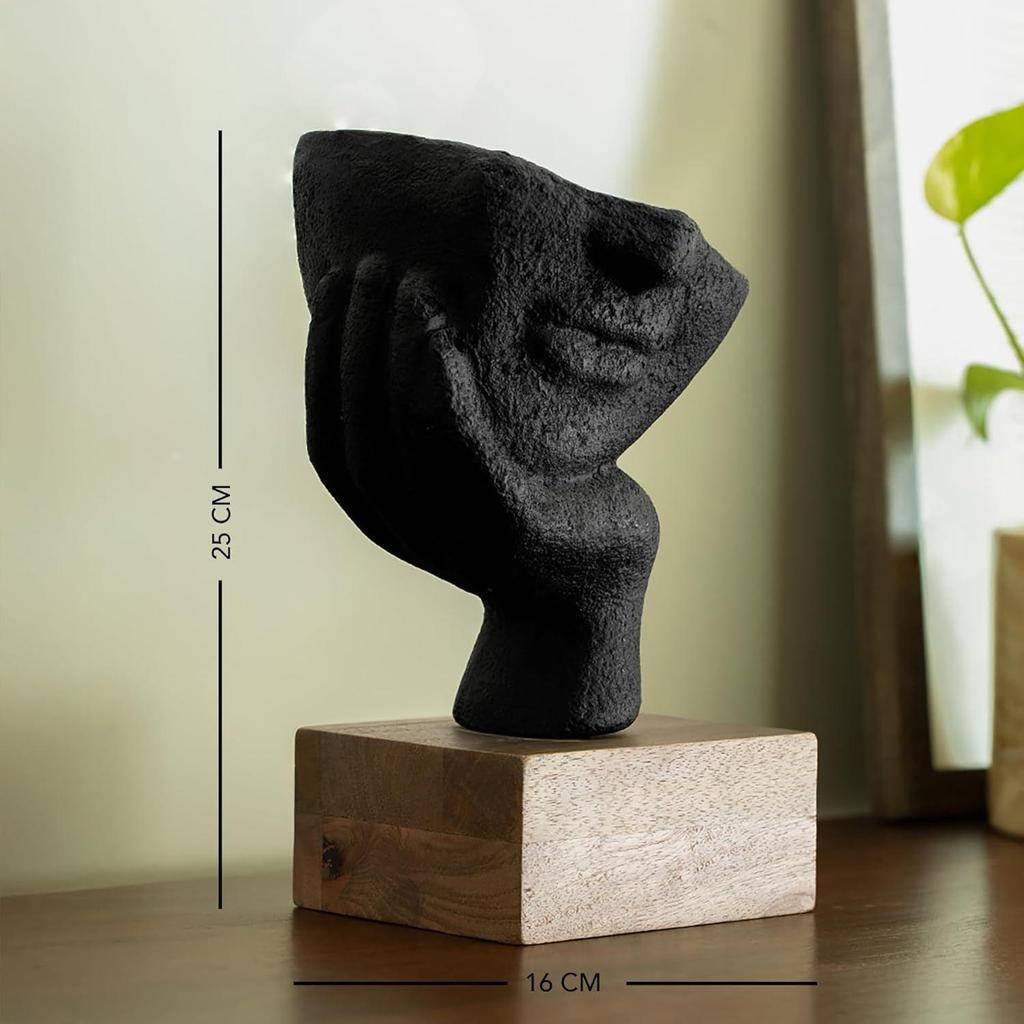 Restive Face Ecomix Sculpture - Black, Home Décor Showpiece Figurine for Living Room & Office, Modern Asthetic Tabletop Decorative Accent