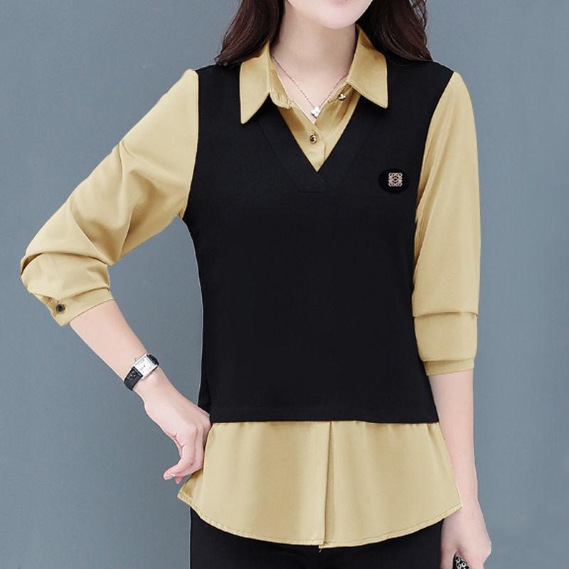

Women s Lightweight Autumn Two-Piece Look Top: Loose, Slimming, Plus Size, Fashionable Base Shirt 2XL (suggested 63-68kg)