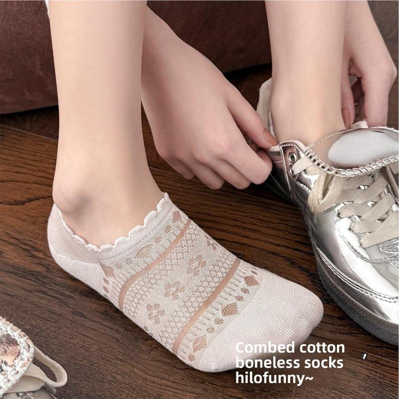 White Ankle Socks - Summer Lightweight Lace-cut Open Short Socks Trendy Ballet-style Invisible Ankle Socks That Don't Come Off The Heel