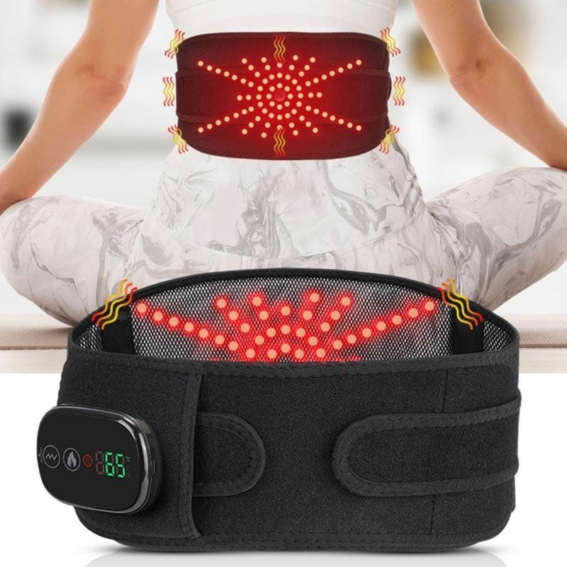 Heated Lumbar Support Belt Heating Pad for Back Pains Relief with Vibrating Massage Rechargeable Battery Comfortable Fit