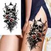 1 Blatt Temporäre Skelett-Tattoos für Damen Herren Fake Death Totenkopf Blume Tattoo Aufkleber Körperkunst Zeichnung Arm Unterarm Taille Rücken