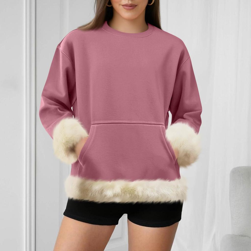 Women's Casual Round Neck Long Sleeve Sweatshirt Solid Color Sweatshirt