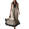 Women’s Fashion Ruffle V Neck Sleeveless Maxi Dress with Trim Relaxed Fit Flowy Vacation Style Dress for Casual Wear