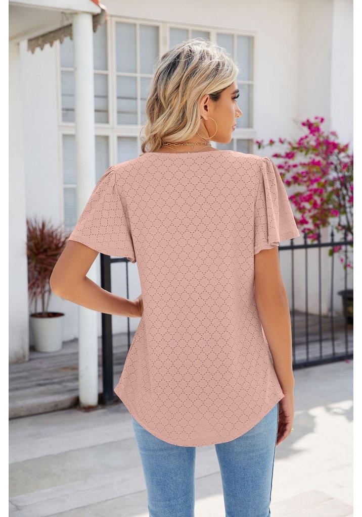 EU Cross-Border Women's Square Neck Pleated Short Sleeve Loose T-shirt 2024 Spring/Summer Collection