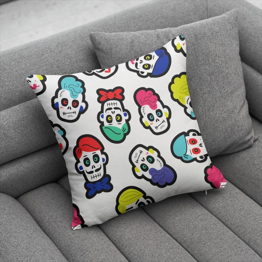 Fun Halloween Skull Pillow Cover Home Party Decorative Cartoon Kawaii Cushion Cover For Sofa Bedside Short Plush Hand Pillowcase