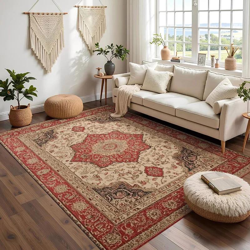 RAKKSFloral Pattern Persian-Style Area Rug, Anti-Slip Soft Comfort Versatile for Living Room, Bedroom, Dining & Multi-Area Use