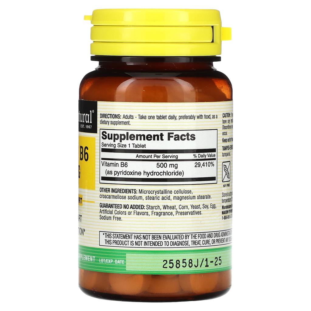 Vitamin B6, 500Mg, 60 Tablets