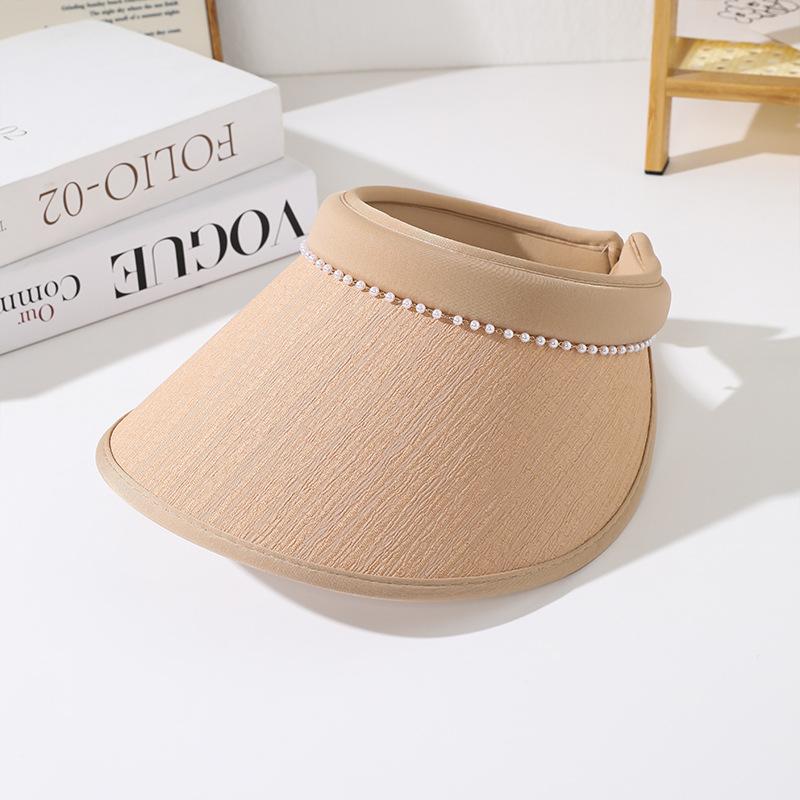 Hat Women's Summer Empty Top Sunscreen Hat Premium Sense Pearl Sun Hat Anti-UV Breathable Face Hat Tide
