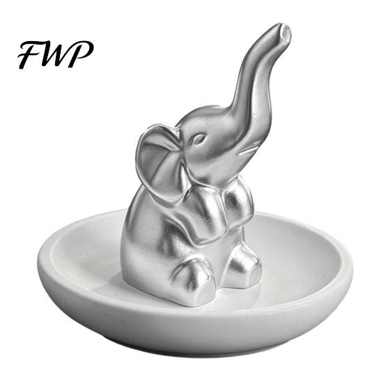 Elegant Jewelry Storage Tray, with Upturned Nose Elephant Design, Compact Case Waterproof Organizer for Rings Earrings Bracelets Smooth Glaze Box