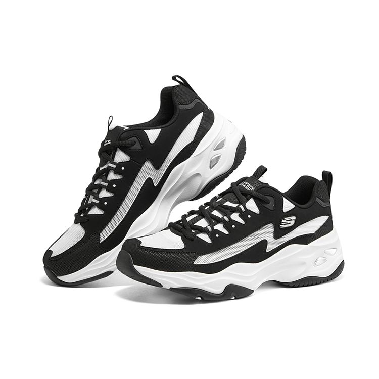 Skechers DLites 4.0 Fabric Synthetic Leather Lightning Panda Low Top Dad Shoes Men sneaker Black White 894126-BKW
