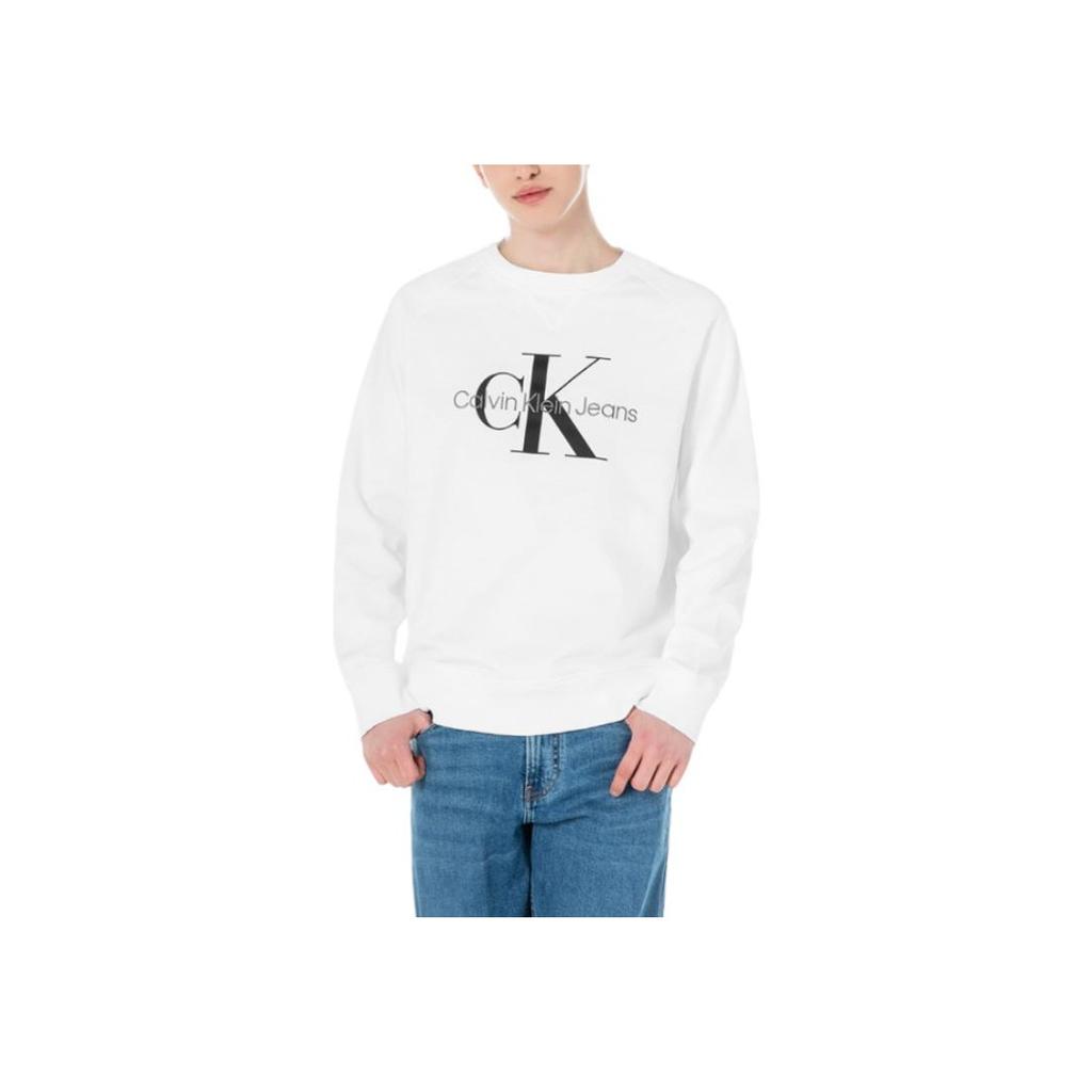 Calvin Klein Cotton Crew Neck Overlapping Embroidery Print Sweatshirt Men Tops White J320787-YAF