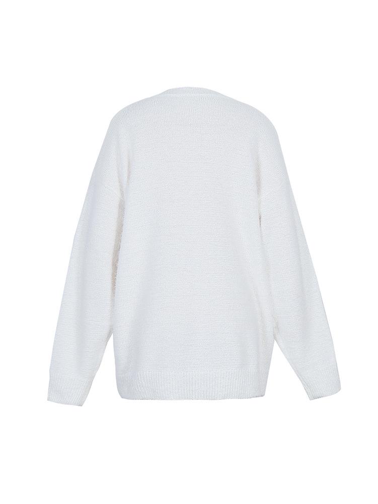 2025 A/W V-Neck Beaded Solid Color Sweater for Women
