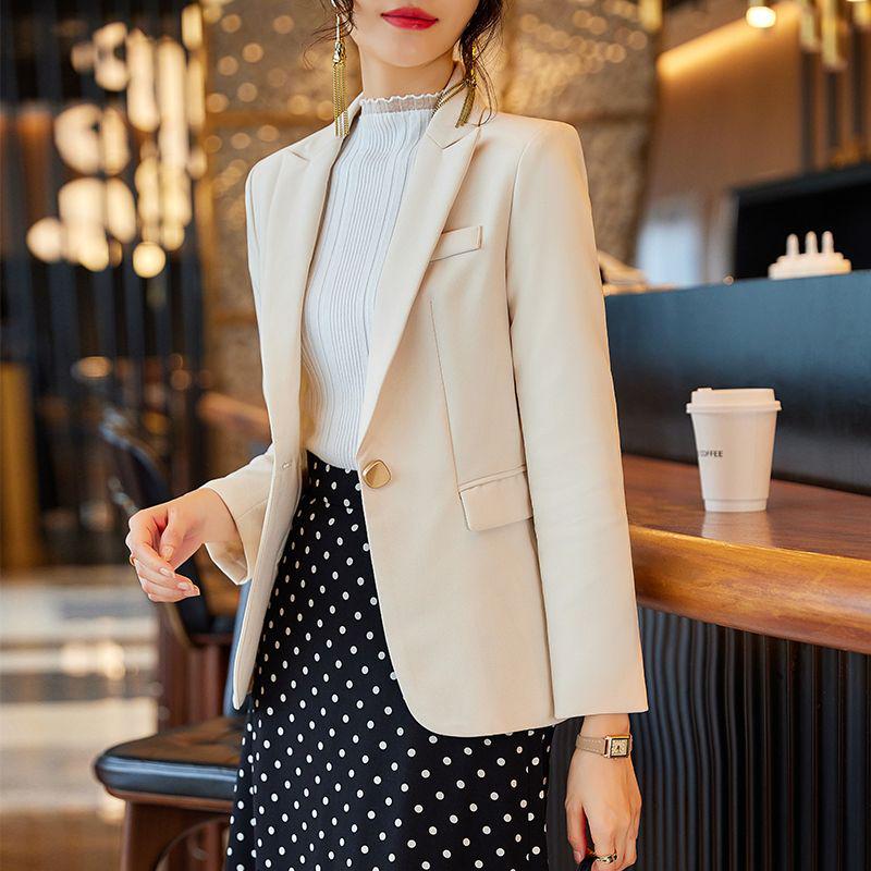 

Beige Trendy Preppy Petite Blazer - Slim Fit Spring Style for Women S 90 jin