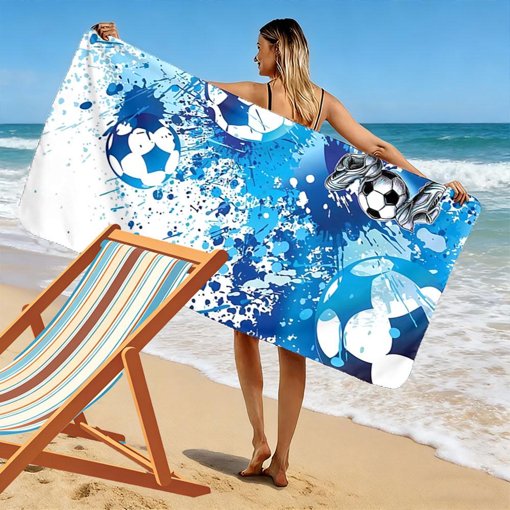 Soccer Theme Blue Splash Towel A Must-have Beach Towel for Beach Travel