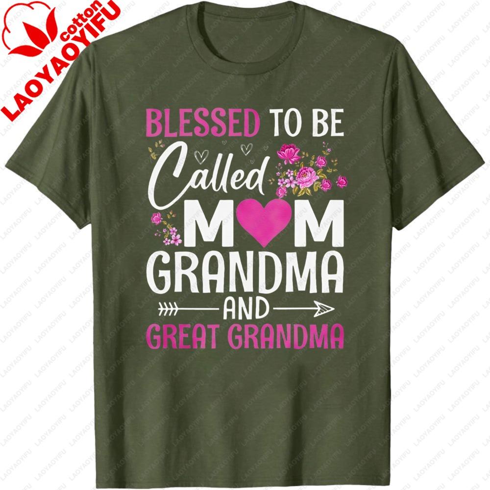 Blessed To Be Called Mom Grandma  Great Grandma TShirt Womens  Mens Retro Graphic Tee with Floral Lettering Clothes