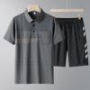 Men's Summer Ice Silk Casual Two-Piece Set: Short-Sleeved Shirt and Loose Shorts for Middle-Aged and Elderly