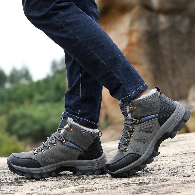 Winter Fur Warm Snow Boots for Men Lace-up Casual Winter Boots Work Shoes Men Footwear Fashion Rubber Ankle Shoes Big Size 37-47