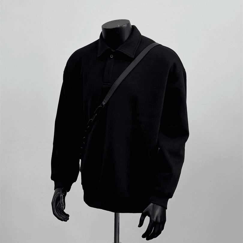 Unisex Long-Sleeve Solid Color Casual Polo Collar Sweatshirt for Fall and Winter