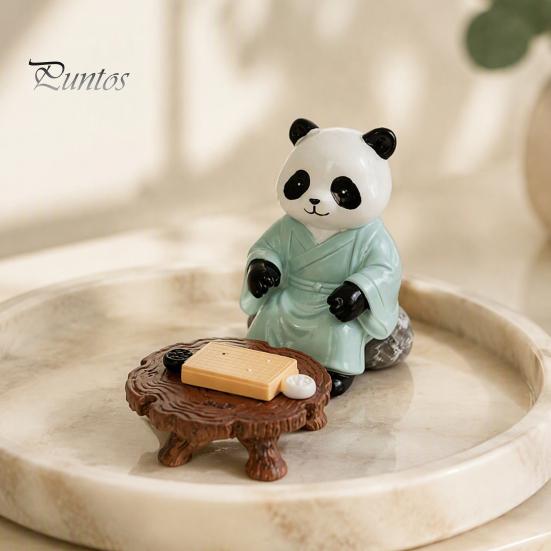 Small Zen Tabletop Figurine Panda Playing Go Chess Figurine, Resin Robe Leisurely Mood Office Ornament Ornament, Cute Statue for Tea Room Study Decor