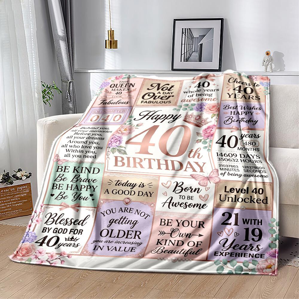 40th Birthday Celebration Blanket Warmthful Decor Great for Bed Seaside Office Chair Four Seasons Universal Playful Design