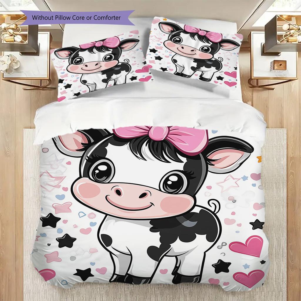 Cow Pattern Bedding Quilt Set Quilt Cover Pillowcase Home Decoration Birthday Gift (1 * duvet cover + 2 * pillowcase, without core)
